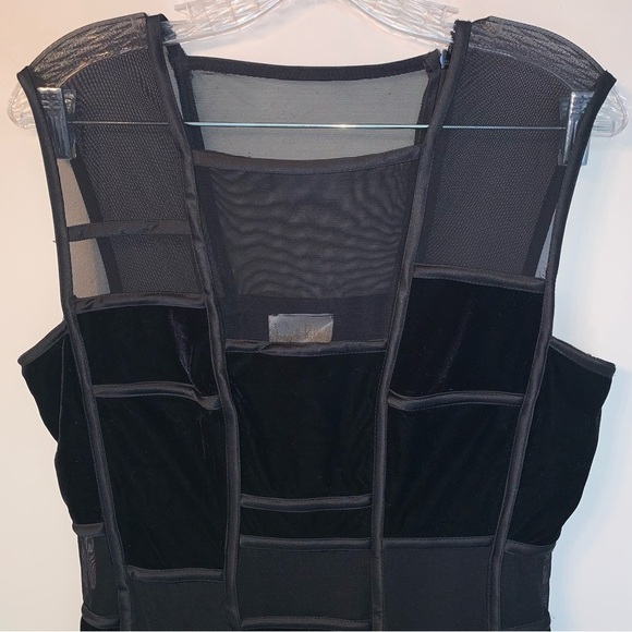 Joseph Ribkoff Couture Black Sheath Midi Dress Velvet Semi Sheer Mesh 10 - Picture 6 of 8